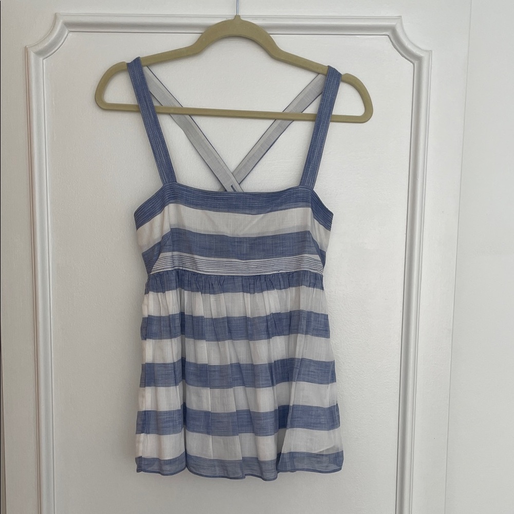 J.crew Blue and White Striped Women's Cross Back Tank Top
